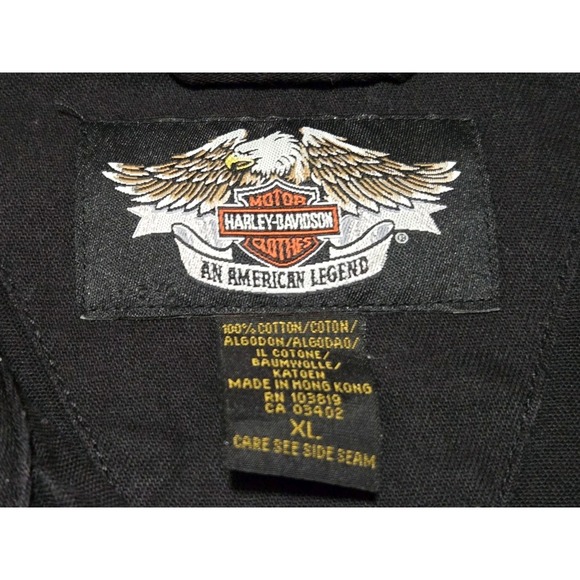 VTG Harley Davidson Black Eagle Flame Embroidered Heavy Shirt Jacket Size XL - Picture 4 of 9